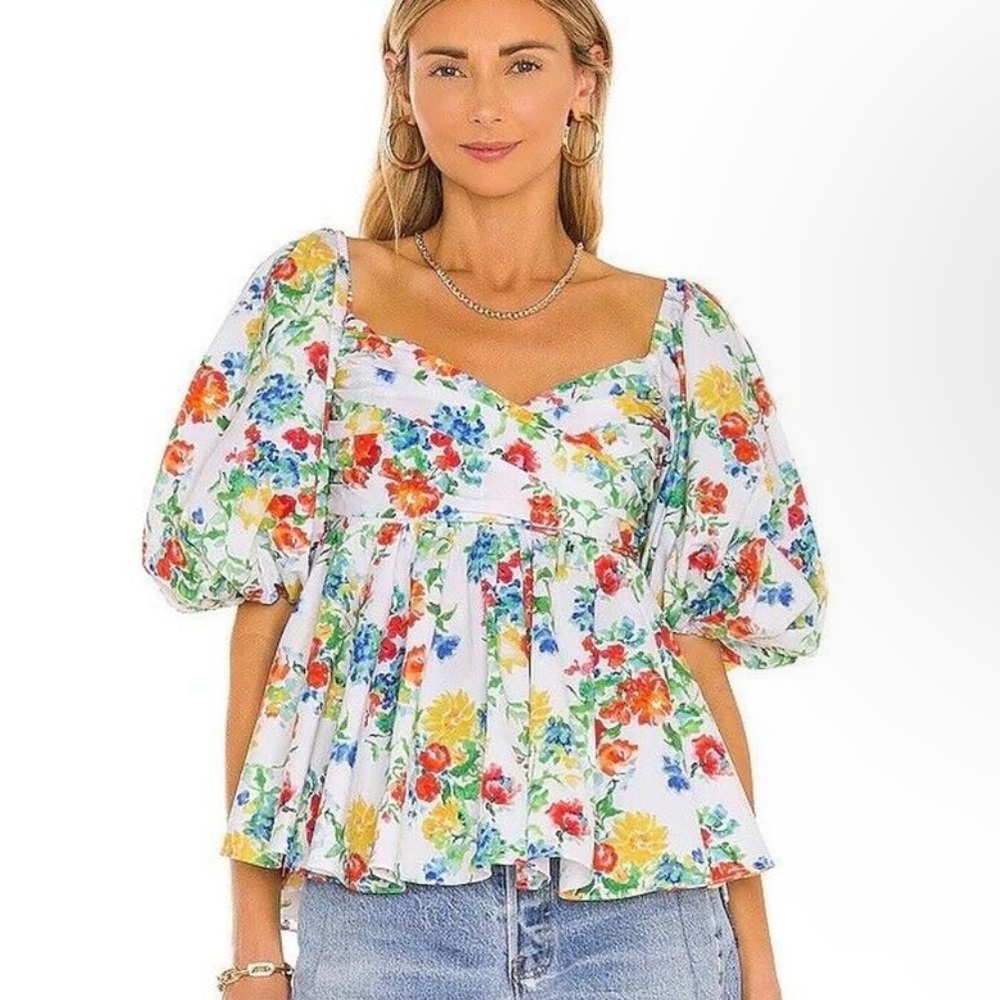 Caroline Constas brie top white summer floral